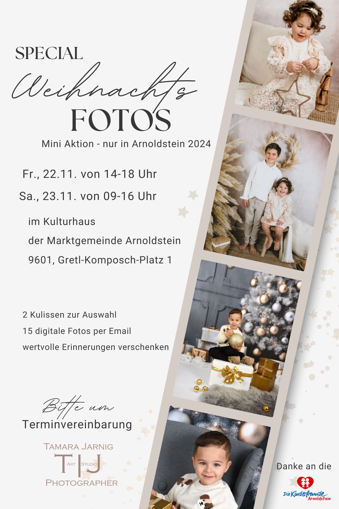 Kopie von Beige Weiß Weihnachtlich Stilvoll Collage Ästhetisch Weihnachten Familie Grüße Fotocollage